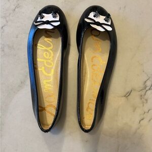 Sam Edelman Black Patent Ballet Flats with White Bow